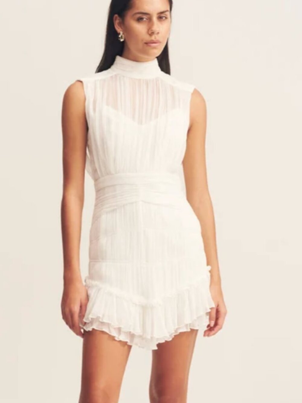 SHONA JOY - CLEMENCE SLEEVELESS RUCHED MINI DRESS - IVORY